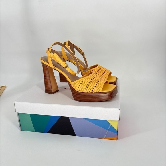Katy Perry Shoes - Katy Perry Platform Heels Woven Steady Ankle Strap Block Heel Sandals Yellow 8.5